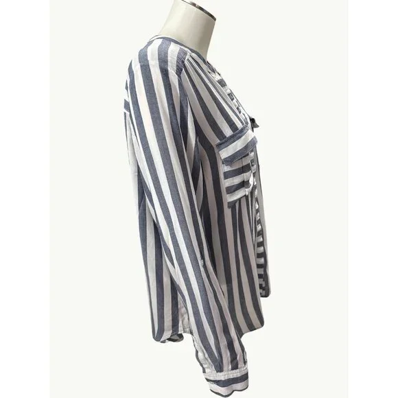 A.N.A. Striped Long Sleeve Rayon Blouse Size Large Breathable Lightweight Button - Picture 4 of 7